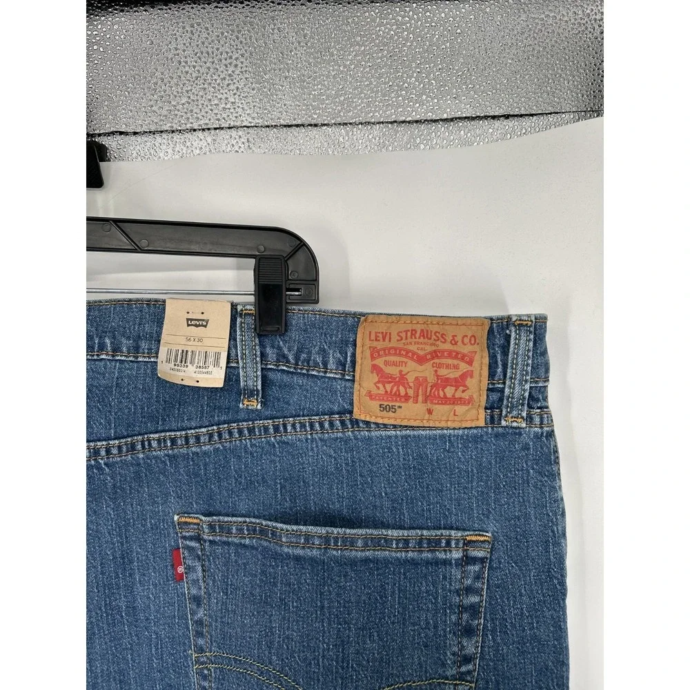 Levi's 505 Jeans Men's 56x30 Blue Denim Straight Leg Regular Stretch Medium Wash